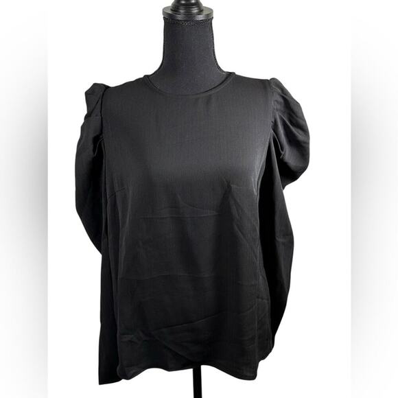 English Factory Black Puff Long Sleeve Top Size M NWT Key Hole Back‎ Round Neck - Picture 1 of 5